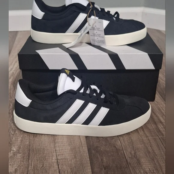adidas Men's Black and White Striped Sneakers - Picture 1 of 6